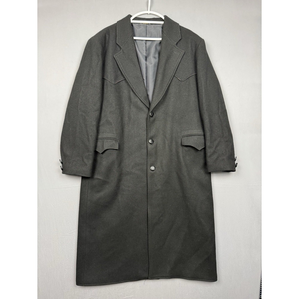 Vintage 70s Pioneer Wear Country Black Wool Overcoat Men Large Western Rancher